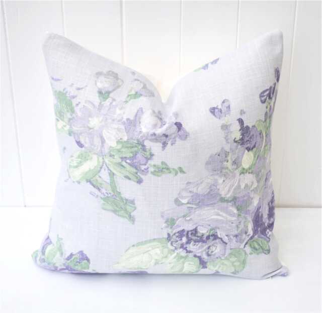 Laura Ashley Violetta Floral Cushion Handmade Purple Pillow With Zip Closure - image 1