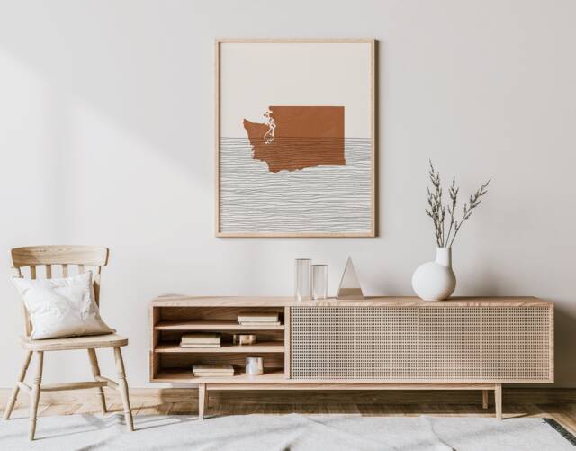 Washington Boho Decor - State Mid Century Wall Art, Minimalist Art & Abstract Print, Map Print - image 1
