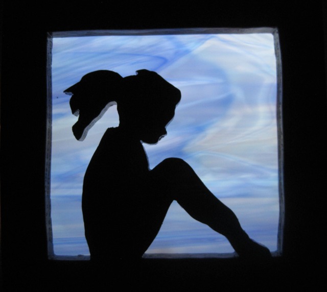 stain Glass Night Light Little Girl Blue Silhouette Handmade in The Usa - image 1