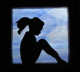 stain Glass Night Light Little Girl Blue Silhouette Handmade in The Usa - thumbnail 1
