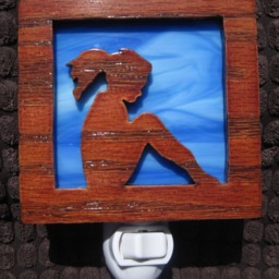 stain Glass Night Light Little Girl Blue Silhouette Handmade in The Usa - thumbnail 2
