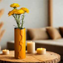 Handmade Ceramic Flower Vase, Home Decor, Yellow Stoneware Abstract Unique Housewarming Gift, Art Deco - thumbnail 1
