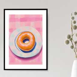 Gingham Donut - Wall Print Abstract Pink Glazed Donuts Kitchen Sweet Cafe Gift Idea Bespoke Poster A5 A4 A3 Framed Or Unframed - thumbnail 3