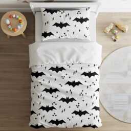 Bats & Lightning Bolts Mono - Bedding, Duvet Covers, Fitted Sheets, Bear Childrens Room Decor, Bed Pillows - thumbnail 2