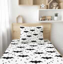 Bats & Lightning Bolts Mono - Bedding, Duvet Covers, Fitted Sheets, Bear Childrens Room Decor, Bed Pillows - thumbnail 1