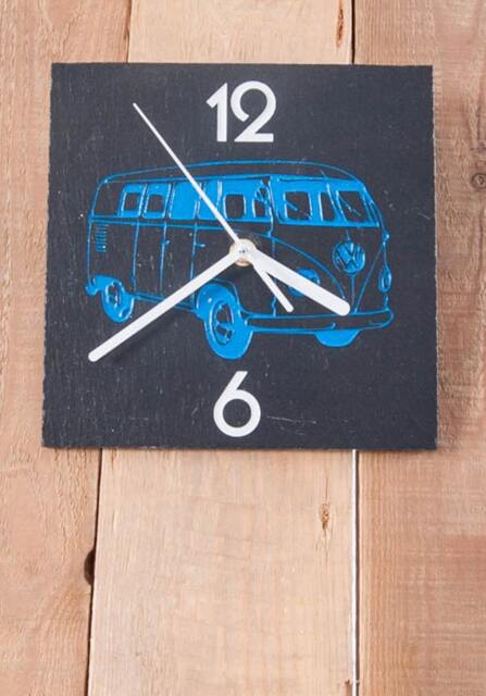 Retro Slate Clock With Blue Camper Van & White Sandblasted Numbers - image 1
