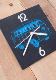 Retro Slate Clock With Blue Camper Van & White Sandblasted Numbers - thumbnail 4