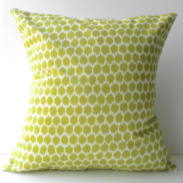 New 18x18 Inch Designer Handmade Pillow Case. Citrine On Cream Ikat Dots