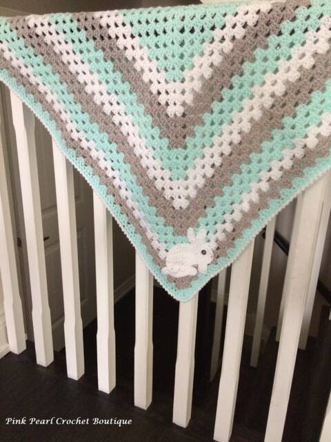 Granny Square Baby Blanket - Bunny Modern Shower Gift New Lovey Mint - image 1