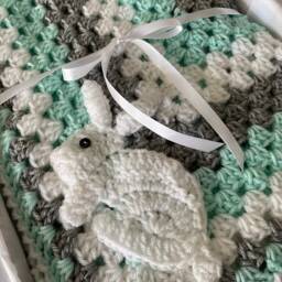 Granny Square Baby Blanket - Bunny Modern Shower Gift New Lovey Mint - thumbnail 3