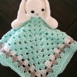 Granny Square Baby Blanket - Bunny Modern Shower Gift New Lovey Mint - thumbnail 2