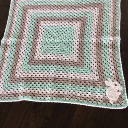 Granny Square Baby Blanket - Bunny Modern Shower Gift New Lovey Mint - thumbnail 4