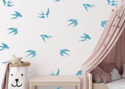 Watercolor Bird Wall Decals Blue Swallow Stickers, Nursery Decor - Set Of 18 - thumbnail 1
