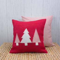 Organic Christmas Tree Throw Pillow Red Burlap Holiday Decor - 16x16In - thumbnail 2