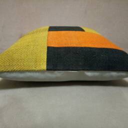 Patchwork Kilim Pillow 16 X16 Inches Anatolian Vintage Turkish Perde Cushion Wool Pillow Handmade - thumbnail 3