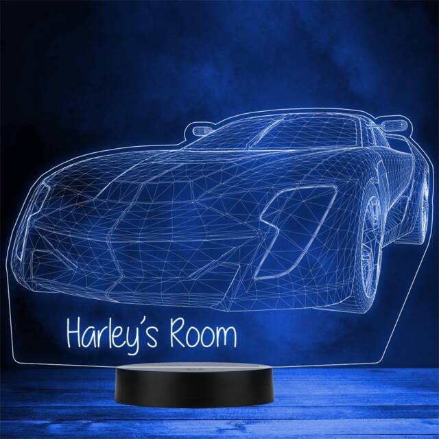 3D Effect Sports Car Motor Front Personalised Gift Any Colour Led Night Light - image 1