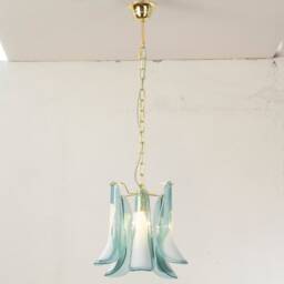 Large Pendant Lamps Petali ??32 cm Made in Italy Murano Teal Blue Glass, Vintage Style Chandelier Lighting - thumbnail 2