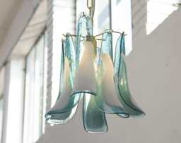 Murano Pendant Petali ??30 cm - Teal Venetian Glass Hand-Blown Italy Decorative Lamp