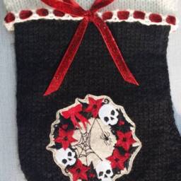 Ready To Ship Gothic Wreath With Skulls Spider Hand Knitted Christmas Stocking Xmas Decoration - thumbnail 3