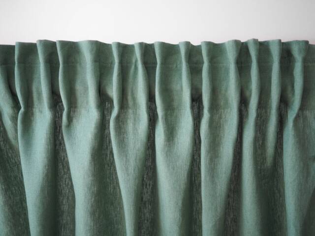 Eucalyptus Green Heavy Linen - 280 G/M2 Curtain Panel With Tape. Pleating Tape Curtain. Pencil Pleat/1 Pcs - image 1