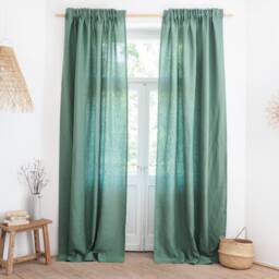 Eucalyptus Green Heavy Linen - 280 G/M2 Curtain Panel With Tape. Pleating Tape Curtain. Pencil Pleat/1 Pcs - thumbnail 2