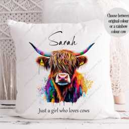 Highland Cow Cushion, Pillow, Cow, Gift, Scottish Lover, Gift For Mum, Her, Rainbow - thumbnail 2
