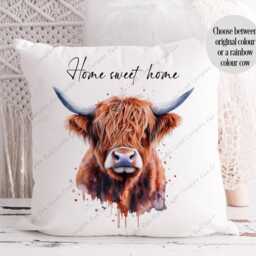 Highland Cow Cushion, Pillow, Cow, Gift, Scottish Lover, Gift For Mum, Her, Rainbow - thumbnail 3