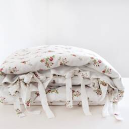 Floral Linen Duvet Cover - Romantic Color Block Bedding With Ribbons - thumbnail 2