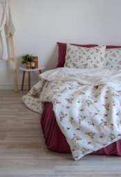 Floral Linen Duvet Cover - Romantic Color Block Bedding With Ribbons - thumbnail 1