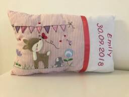 Personalized Pillow Deer Butterfly Pennant Girl 40 X25 cm Pink Name Pillowgift For Birthgift Baptism - thumbnail 1