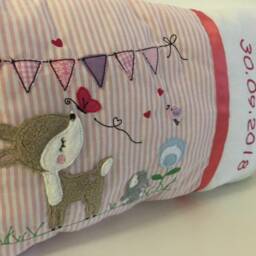 Personalized Pillow Deer Butterfly Pennant Girl 40 X25 cm Pink Name Pillowgift For Birthgift Baptism - thumbnail 2
