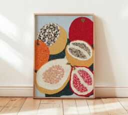 Mosaic Fruit Art Print, Colorful Kitchen Wall Art, Modern Abstract Still Life Poster, Vibrant Mediterranean Home Decor - thumbnail 1