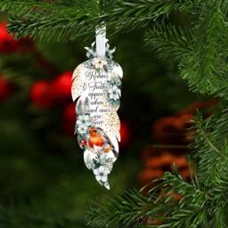Christmas Memorial Feather, Feather Decoration, Memorial, Remembrance & Robins Appear. Robin - thumbnail 2