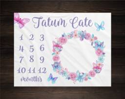 Girl Milestone Blanket Personalized Monthly Growth Tracker Custom Baby Shower Gift For New Mom Butterfly Newborn Nursery