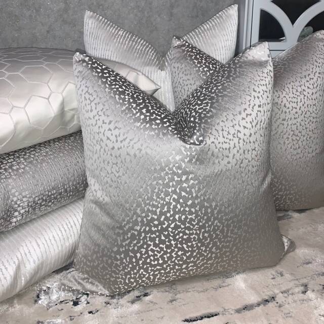 Luxury Cushion Cover, Modern Home Decor, Silver Cover Chair Sofa & Bed Pillow Designer Crater Prestigious Textiles Fabric - image 1