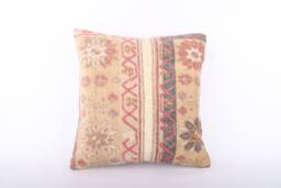Handmade Turkish Kilim Pillow Embroidered Wool Cushion Cover - 18''x18'' - thumbnail 1
