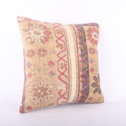 Handmade Turkish Kilim Pillow Embroidered Wool Cushion Cover - 18''x18'' - thumbnail 2