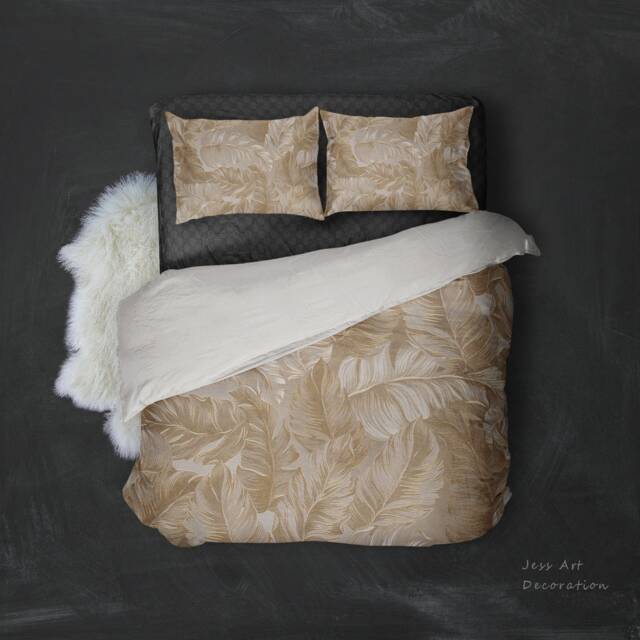 3D Feather Duvet Cover Set, Golden Bird Wing Bedding - image 1