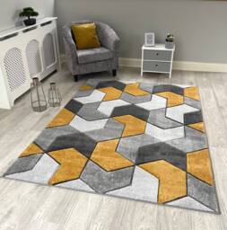 New Small Large Ochre Silver Grey Puzzle Design Area Rugs Mats