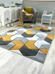 New Small Large Ochre Silver Grey Puzzle Design Area Rugs Mats - thumbnail 2