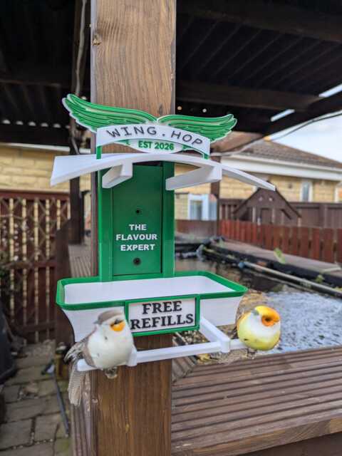 Wing Hop Bird Feeder - 3D Printed Fly Thru Quirky Garden Decor Funny Seed Unique Outdoor Gift - image 1