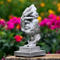 Concrete Facepalm Statue Abstract Hidden Face Sculpture Modern Stone Head Figurine Cement Home Decor Minimalist Thinker Art Gift For Him - thumbnail 2