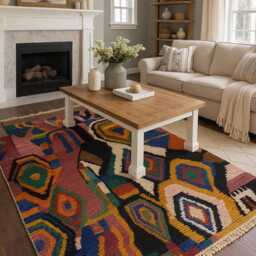 Authentic Multicolor Beni Ourain Rug Handwoven Moroccan Wool - thumbnail 2