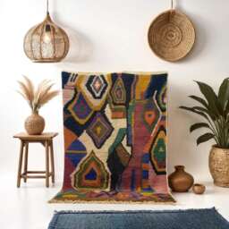 Authentic Multicolor Beni Ourain Rug Handwoven Moroccan Wool - thumbnail 1