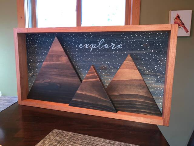 Framed Explore Star Night 3D Mountain Wall Art Cabin Decor Rustic Home Decoration - image 1