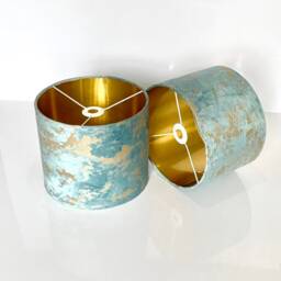 New Luxury Handmade Embossed Foiled Velvet Jade Blue Drum Shape Lamp Shade Pendant Light With Metallic Panels Lining All Sizes Shapes - thumbnail 2