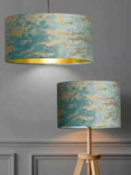 New Luxury Handmade Embossed Foiled Velvet Jade Blue Drum Shape Lamp Shade Pendant Light With Metallic Panels Lining All Sizes Shapes