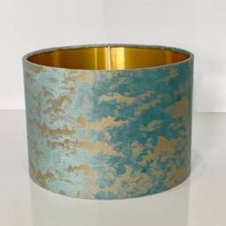 New Luxury Handmade Embossed Foiled Velvet Jade Blue Drum Shape Lamp Shade Pendant Light With Metallic Panels Lining All Sizes Shapes - thumbnail 4