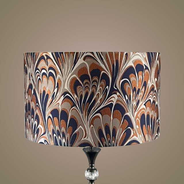 Navy & Burnt Orange Feather Marble Pattern Drum Lampshade - Iliv Vogue - image 1