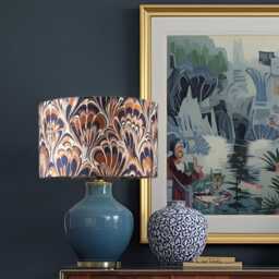 Navy & Burnt Orange Feather Marble Pattern Drum Lampshade - Iliv Vogue - thumbnail 3